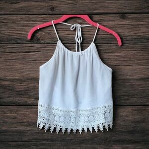 Solemio Y2K Bohemian Hippie Coquette Cottagecore White
Lace Halter Top Size S